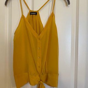 BEBE 100% Silk  Blouse  Button Down   Tied  Yellow-Mustard  Size Small
